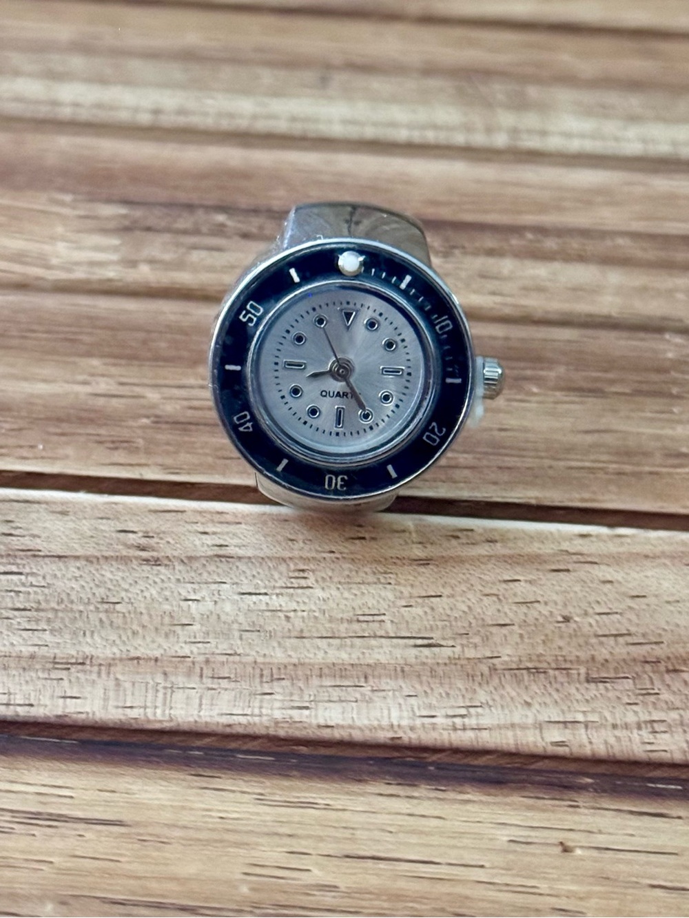 Silver Ring Watch with Navy Bezel